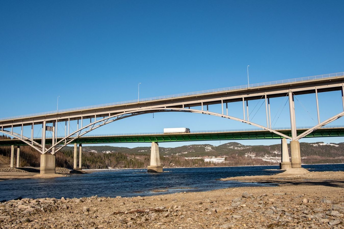 Cars queuing at a bridge border crossing on a game-day morning