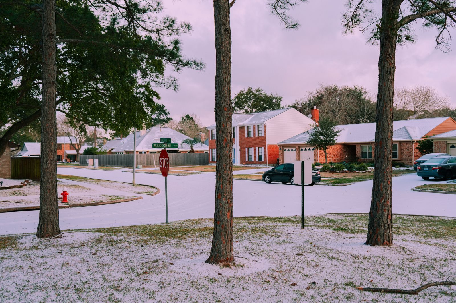 A couple looking at a house from the back seat of a car