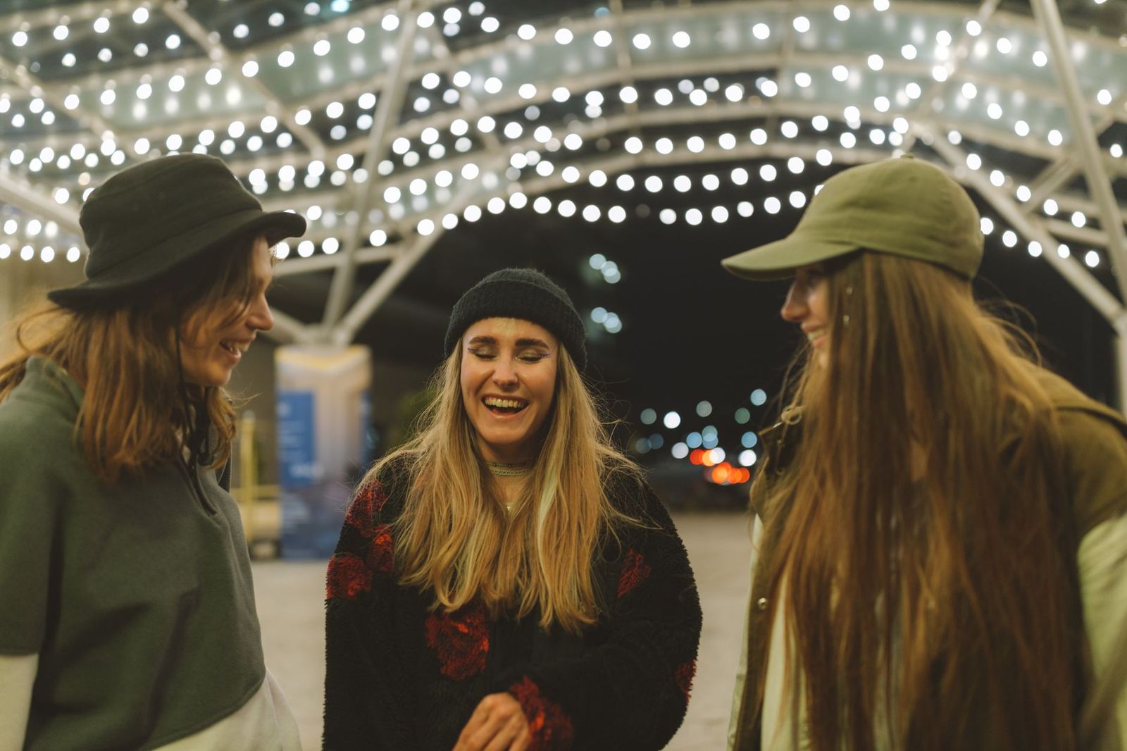 A group of friends heading out together for a night in the city