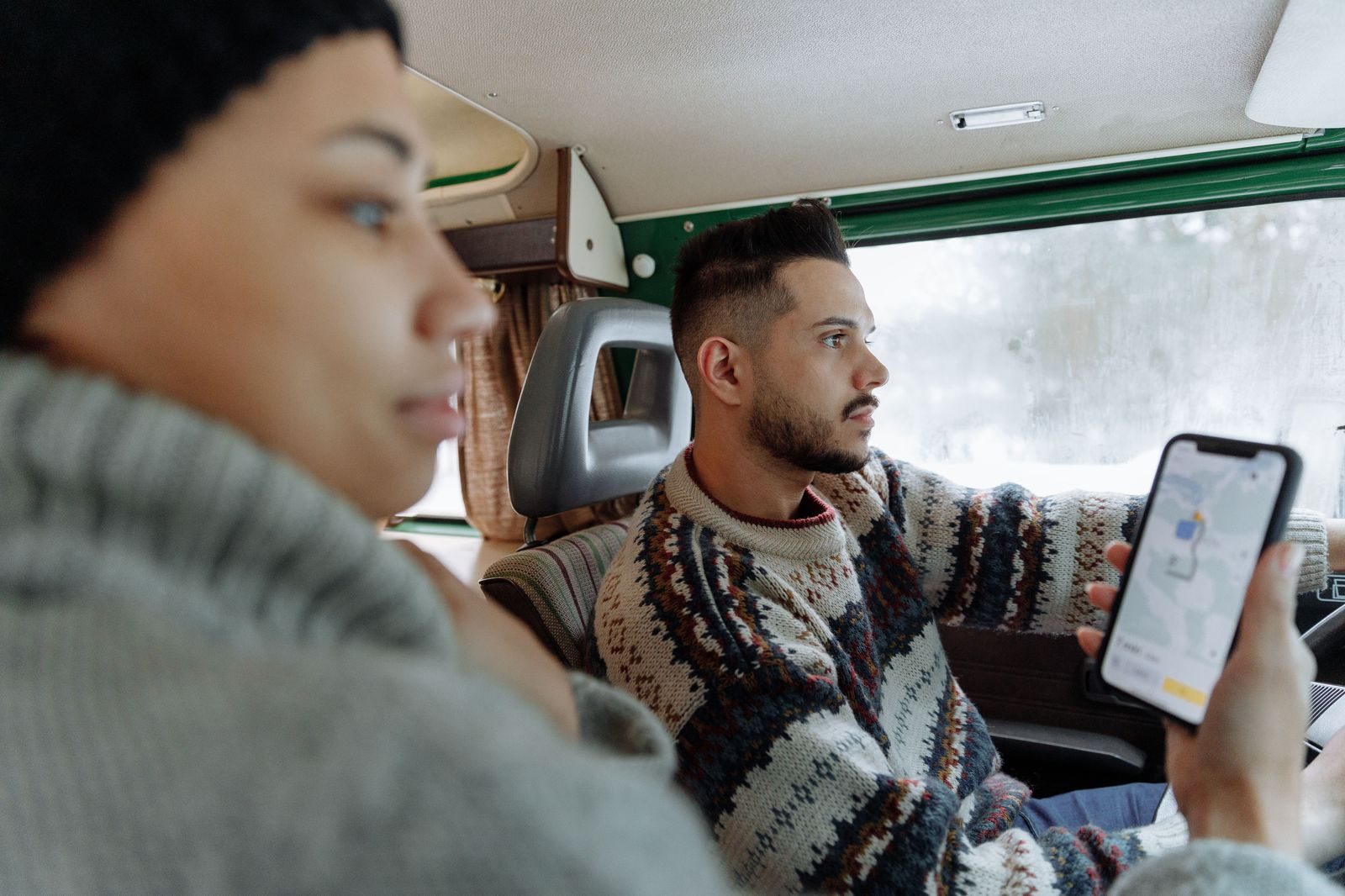 The seats inside a passenger van