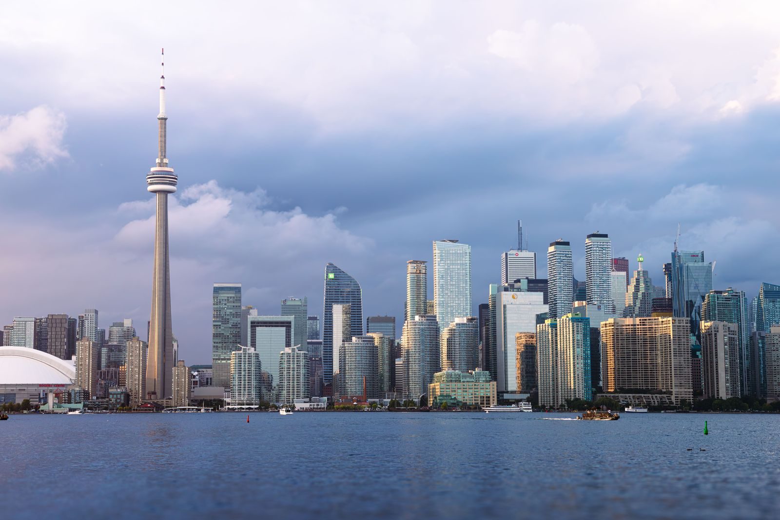 Toronto skyline seen from the lake near the Billy Bishop airport ferry